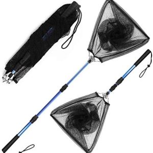 Fishing Net with Long Robust Telescopic Handle for Freshwater and Saltwater,Extend to 50.8 Inch,Foldable Nylon Mesh Landing Net